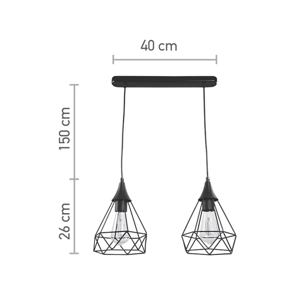 InLight Κρεμαστό φωτιστικό από μαύρο μέταλλο 2XE27 D:40cm (4024-2-BL-RAIL)