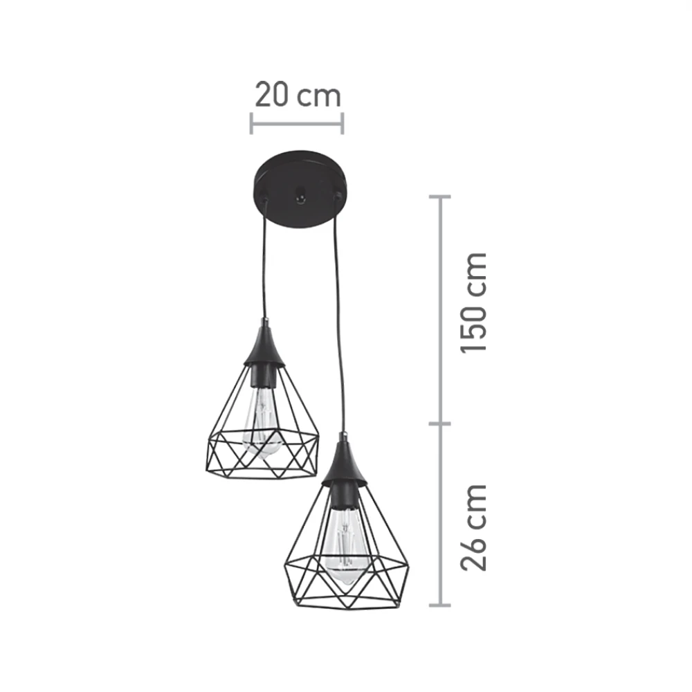 InLight Κρεμαστό φωτιστικό από μαύρο μέταλλο 2XE27 D:20cm (4024-2-BL-ROSETTE)