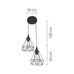 InLight Κρεμαστό φωτιστικό από μαύρο μέταλλο 2XE27 D:20cm (4024-2-BL-ROSETTE)