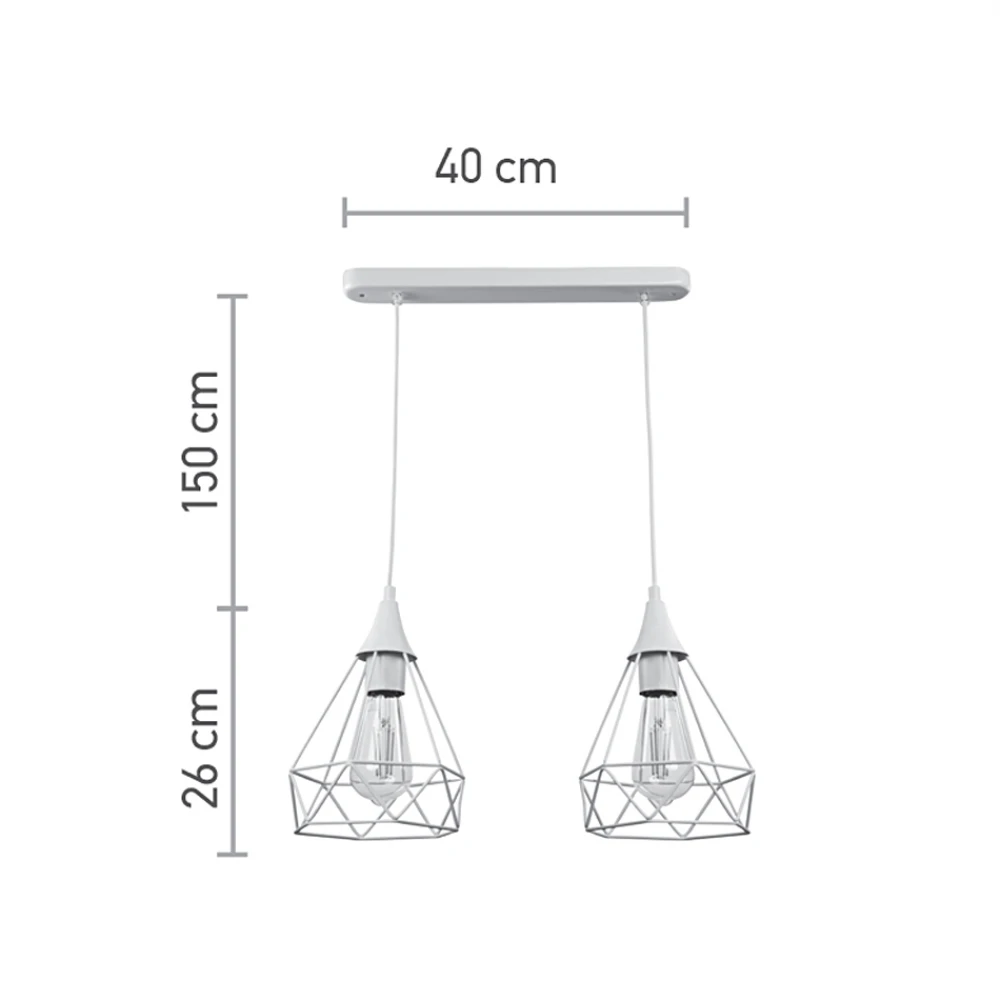 InLight Κρεμαστό φωτιστικό από λευκό μέταλλο 2XE27 D:40cm (4024-2-WH-RAIL)