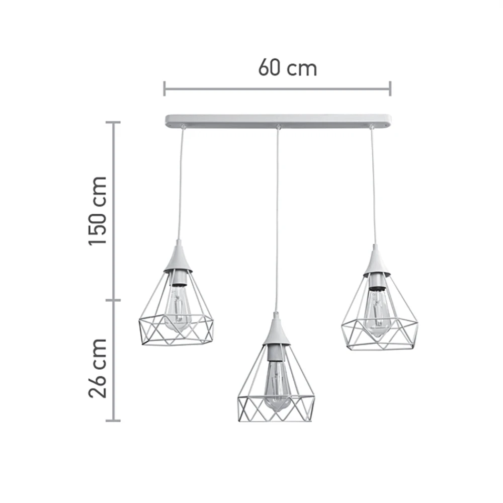 InLight Κρεμαστό φωτιστικό από λευκό μέταλλο 3XE27 D:60cm (4024-3-WH-RAIL)