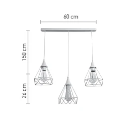 InLight Κρεμαστό φωτιστικό από λευκό μέταλλο 3XE27 D:60cm (4024-3-WH-RAIL)