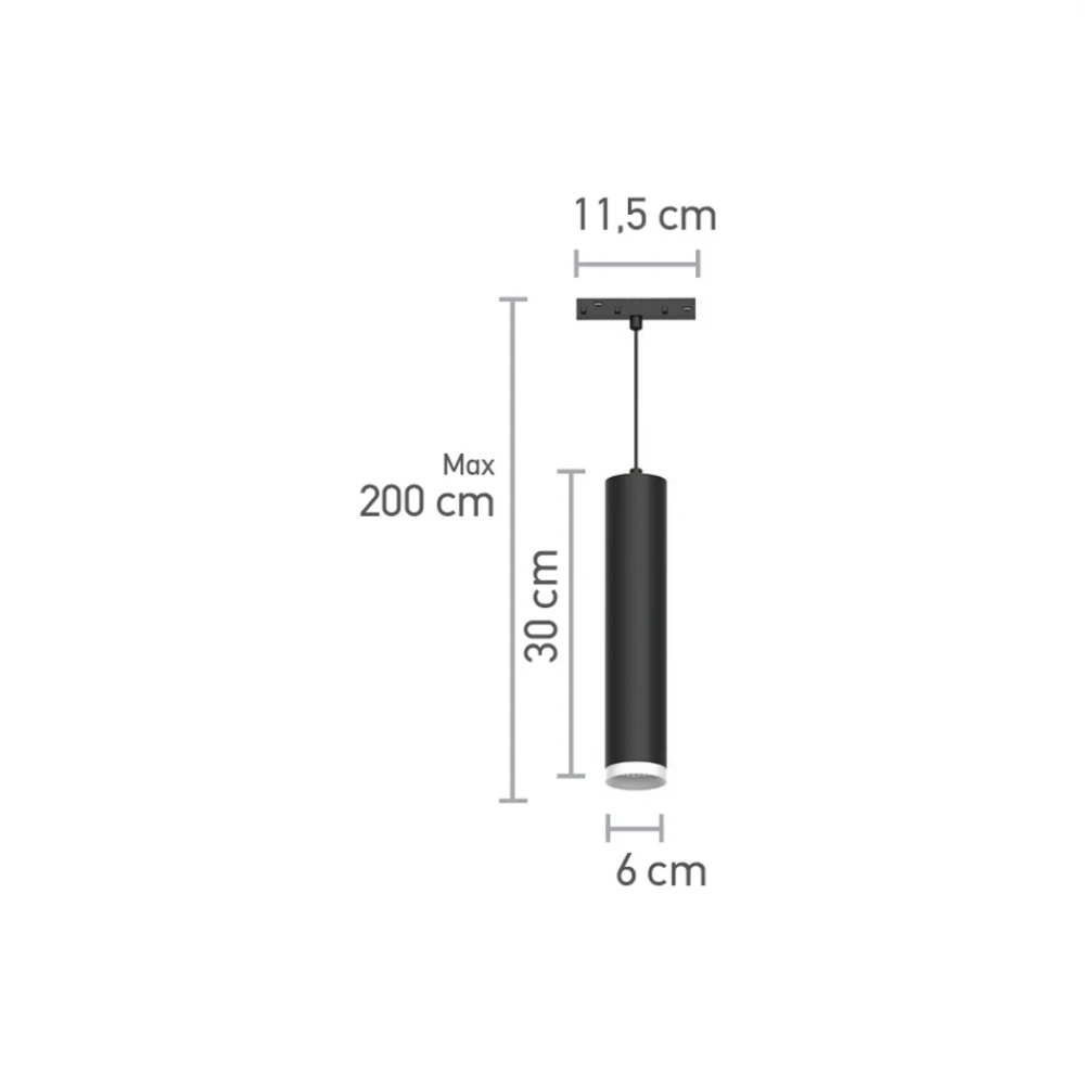 InLight  Κρεμαστό φωτιστικό LED 10W 4000K για μαγνητική ράγα σε μαύρη απόχρωση D:6cmX30cm (T02402-BL)