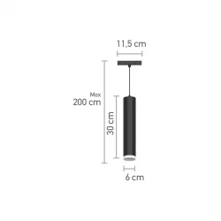 InLight  Κρεμαστό φωτιστικό LED 10W 4000K για μαγνητική ράγα σε μαύρη απόχρωση D:6cmX30cm (T02402-BL)