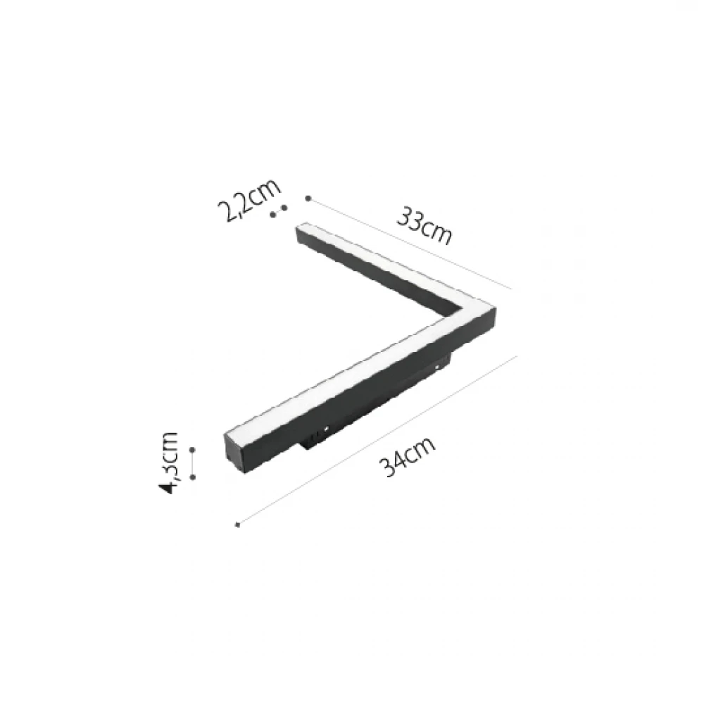 InLight Γραμμικό φωτιστικό γωνία LED 24W 3000K για μαγνητική ράγα σε μαύρη απόχρωση D:30cmX30cm (T05701-BL)