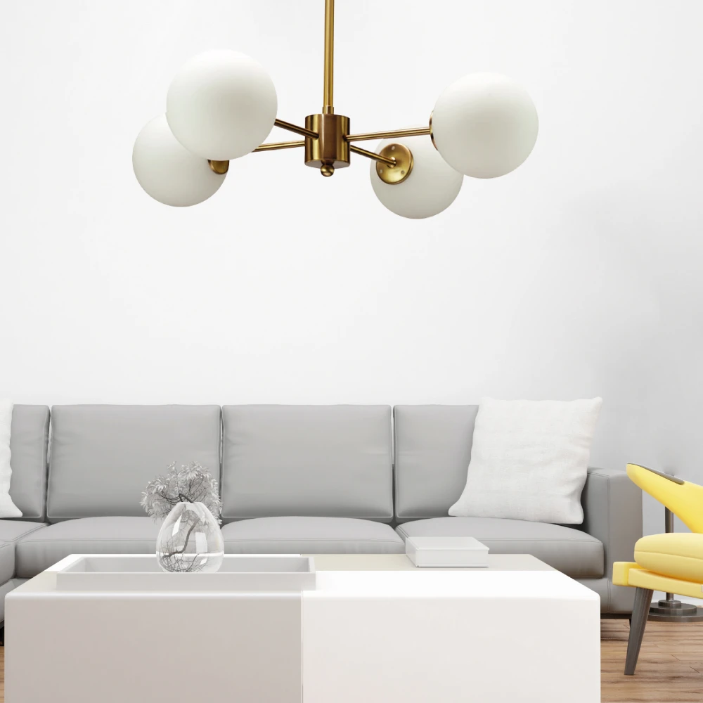 InLight Κρεμαστό φωτιστικό από χρυσό ματ μέταλλο και λευκή οπαλίνα 4XG9 D:45cm (5015-4)