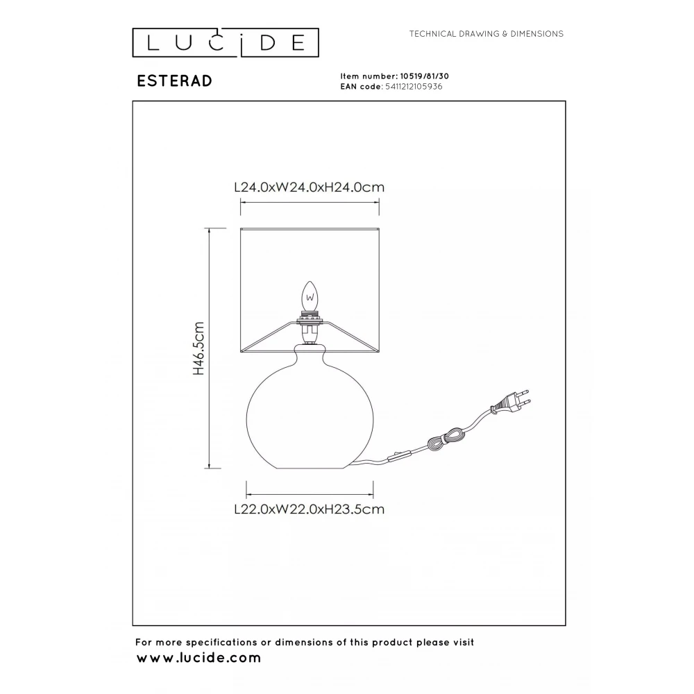 Επιτραπέζιο Φωτιστικό Σε Μαύρο Χρώμα E14 Ø24cm ESTERAD Lucide