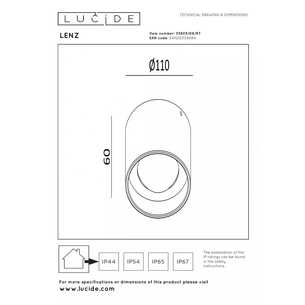 Σποτ Οροφής Ø11cm LED 1x8W 2700K IP54 Rust Brown Lucide LENZ
