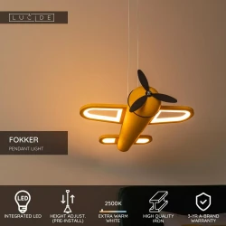 Led Παιδικό Διακοσμητικό Κρεμαστό Φωτιστικό 1x28W 2500K - Yellow FOKKER Lucide