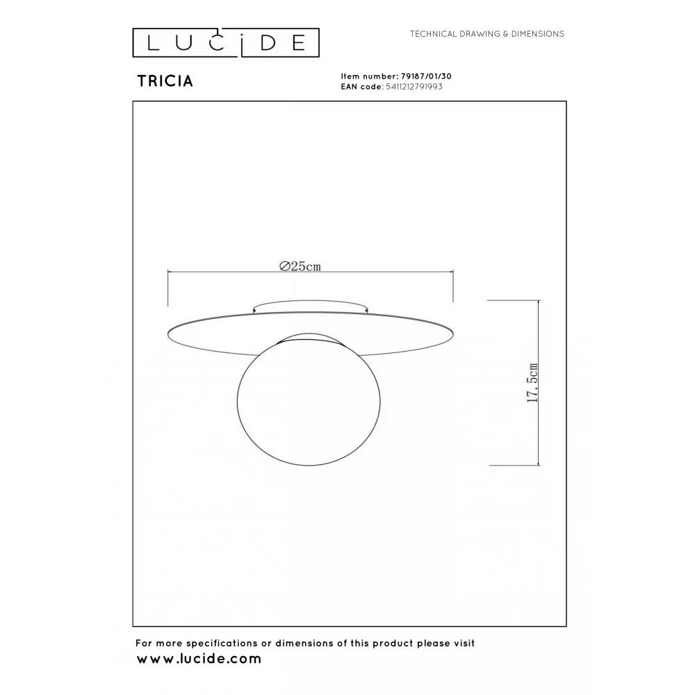 Επιτοίχιο Φωτιστικό Λευκό Ø25cm 1xE27 TRICIA Lucide
