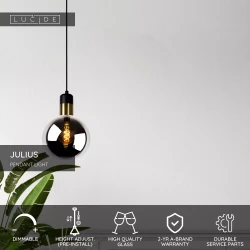 LED Κρεμαστό Φωτιστικό Μονόφωτο Φυμέ Γκρι Ø20cm 1xE27 JULIUS Lucide