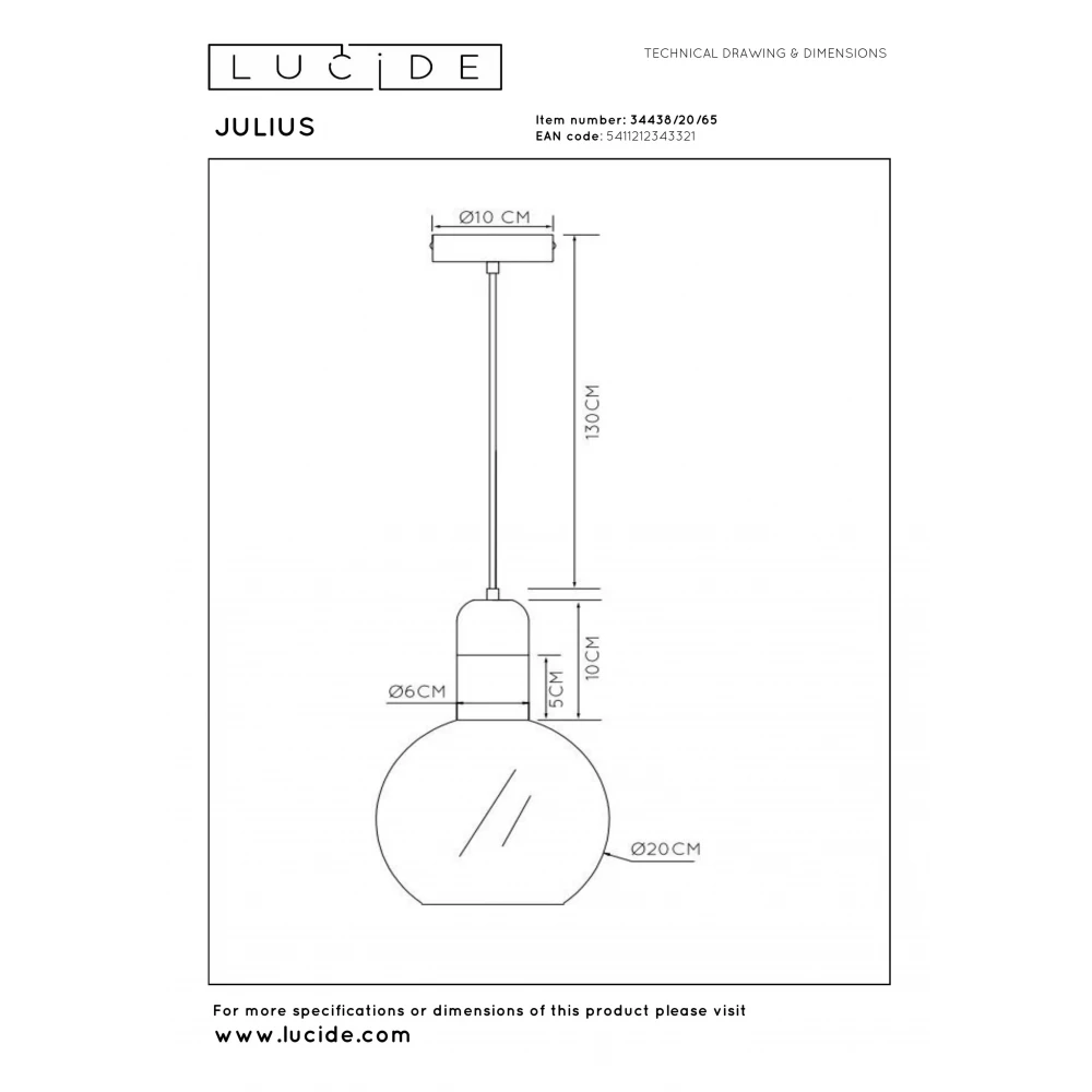 LED Κρεμαστό Φωτιστικό Μονόφωτο Φυμέ Γκρι Ø20cm 1xE27 JULIUS Lucide