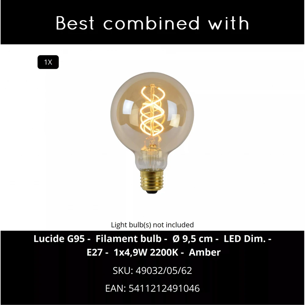 LED Κρεμαστό Φωτιστικό Μονόφωτο Φυμέ Γκρι Ø20cm 1xE27 JULIUS Lucide