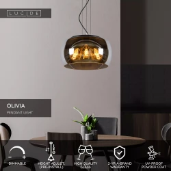Κρεμαστό Φωτιστικό Ø40cm 3xE27 Smoke Γκρι OLIVIA Lucide