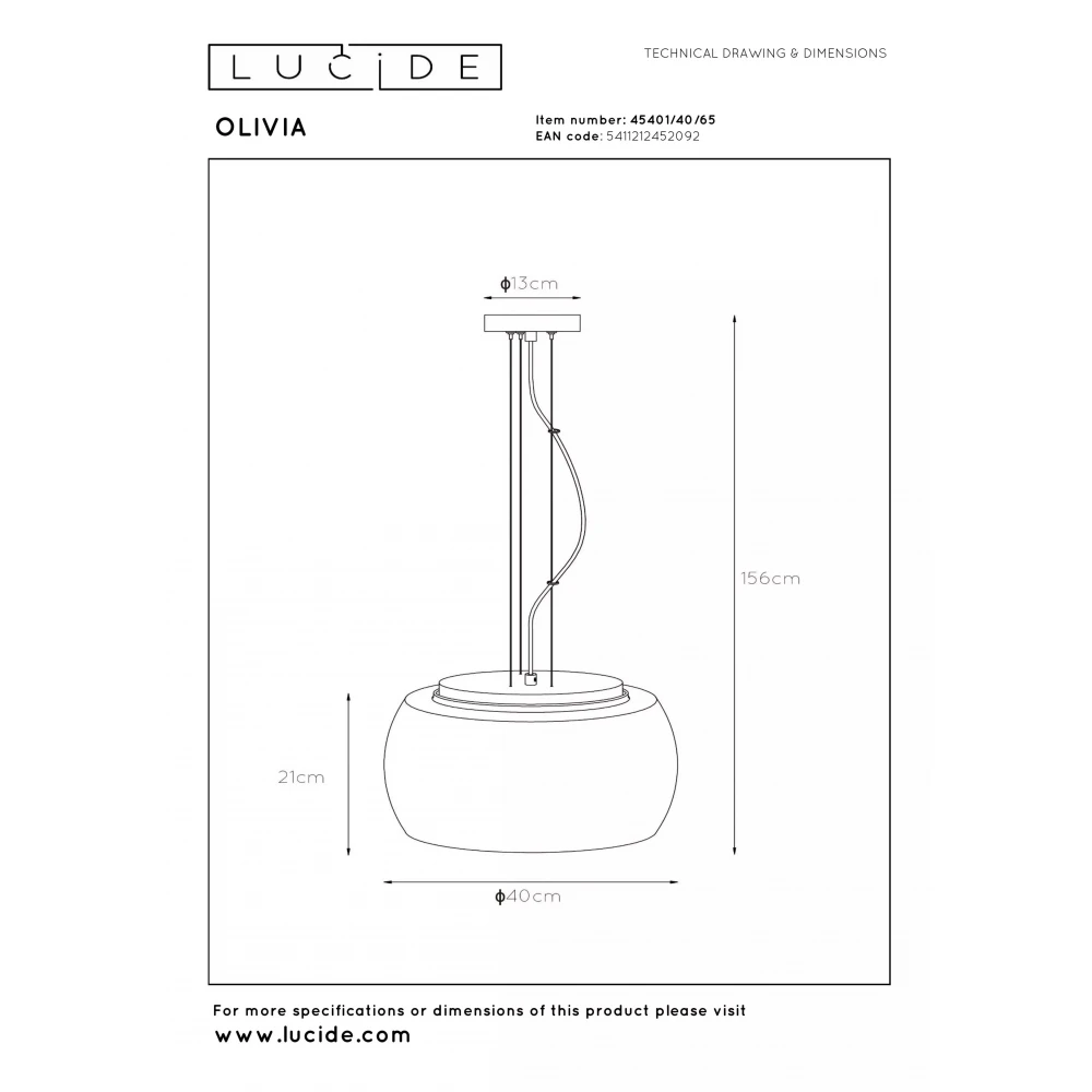 Κρεμαστό Φωτιστικό Ø40cm 3xE27 Smoke Γκρι OLIVIA Lucide