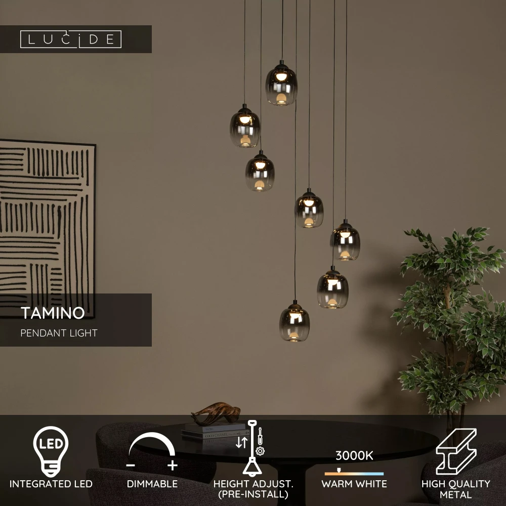 Κρεμαστό φωτιστικό 7x5,3W 3000K Ø52cm Μαύρο TAMINO Lucide
