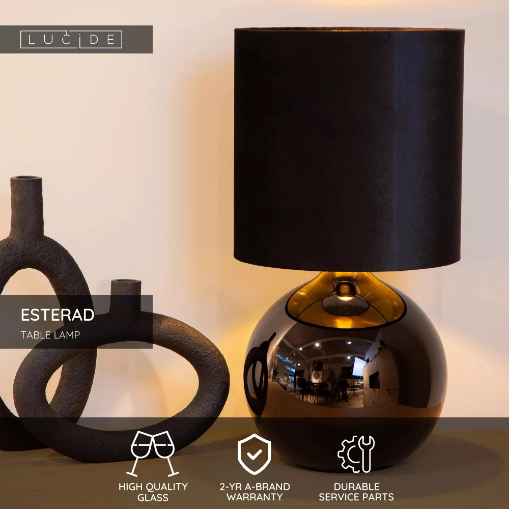 Επιτραπέζιο Φωτιστικό Σε Μαύρο Χρώμα E14 Ø24cm ESTERAD Lucide