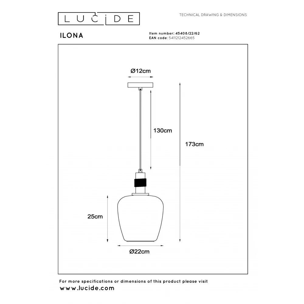 LED Κρεμαστό Φωτιστικό Μονόφωτο Μελί 1xE27 Ø22 - Lucide