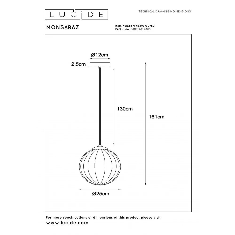 LED Κρεμαστό Φωτιστικό Μονόφωτο Ø25cm 1xE27 Πράσινο MONSARAZ Lucide