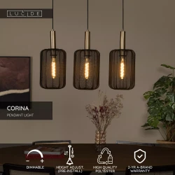 Κρεμαστό Φωτιστικό Μαύρο 3xE27 CORINA Lucide