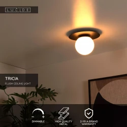 Επιτοίχιο Φωτιστικό Μαύρο Ø25cm 1xE27 TRICIA Lucide