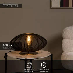 Επιτραπέζιο Φωτιστικό Σε Μαύρο Χρώμα E27 Ø40cm CORINA Lucide