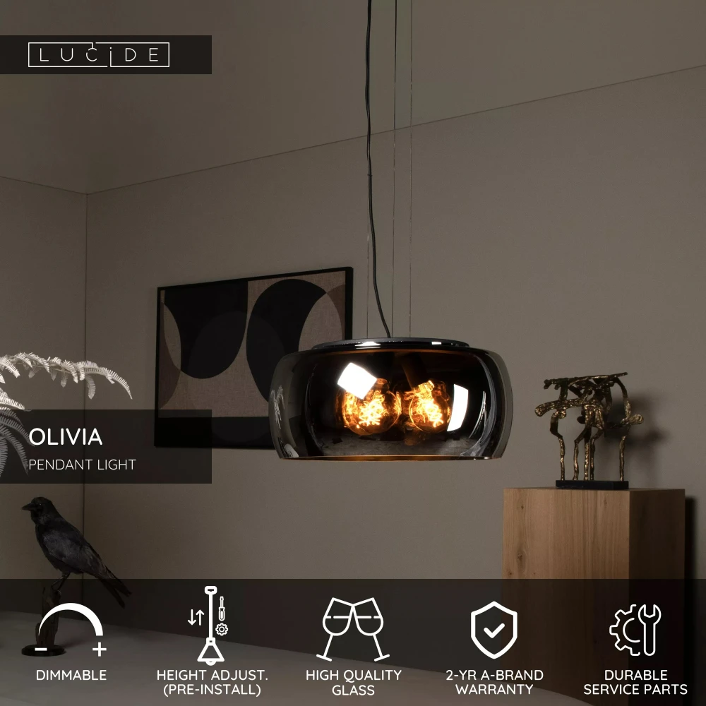 Κρεμαστό Φωτιστικό Ø50cm 3xE27 Smoke Γκρι OLIVIA Lucide