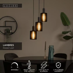 Κρεμαστό Φωτιστικό 3xE27 Μαύρο LAMBRES Lucide