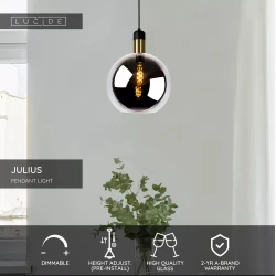 LED Κρεμαστό Φωτιστικό Μονόφωτο Φυμέ Γκρι Ø28cm 1xE27 JULIUS Lucide