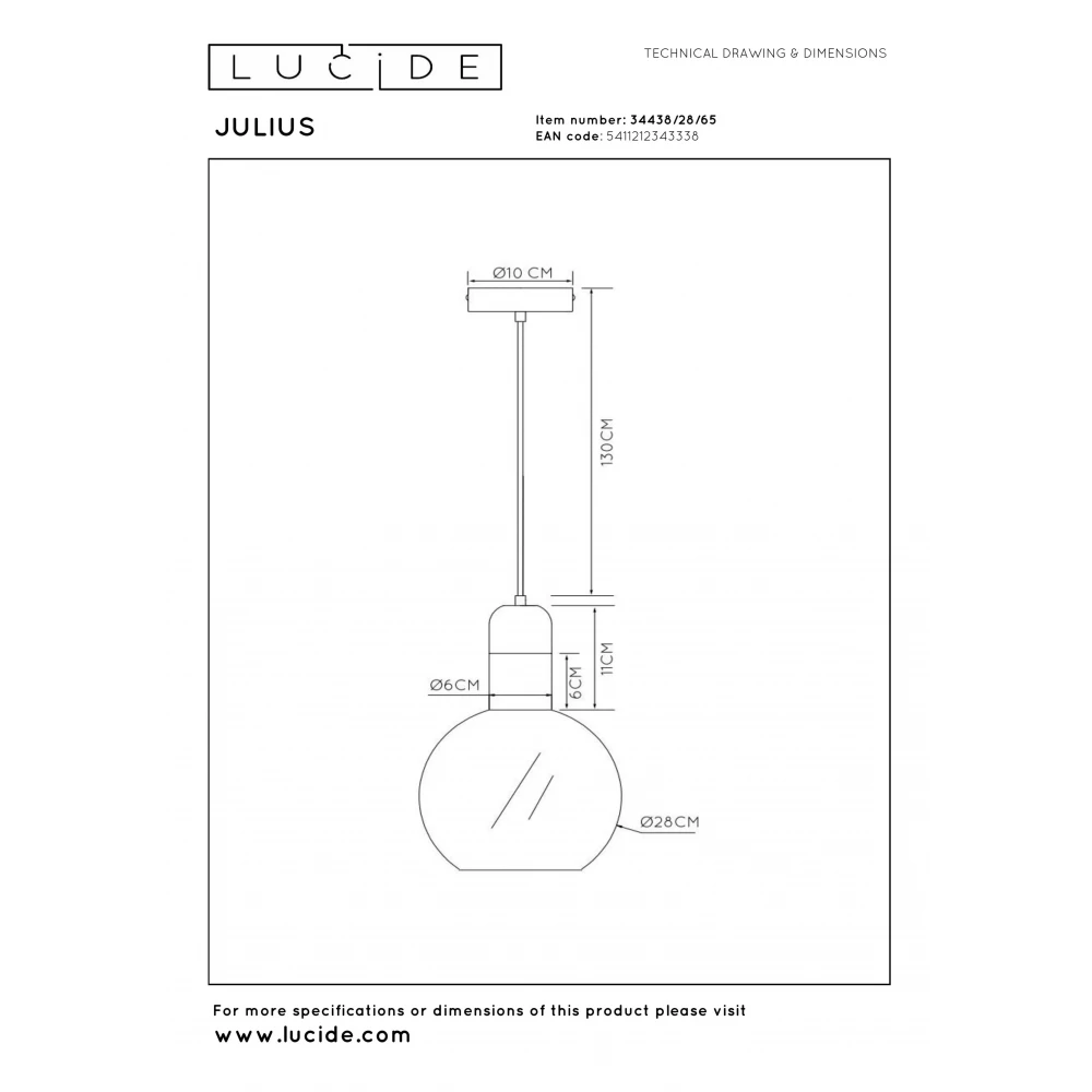 LED Κρεμαστό Φωτιστικό Μονόφωτο Φυμέ Γκρι Ø28cm 1xE27 JULIUS Lucide