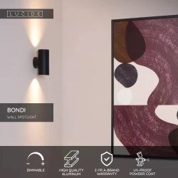 Επιτοίχιο Μαύρο Φωτιστικό Μεταλλικό 2xGU10 (MR16) BONDI Lucide