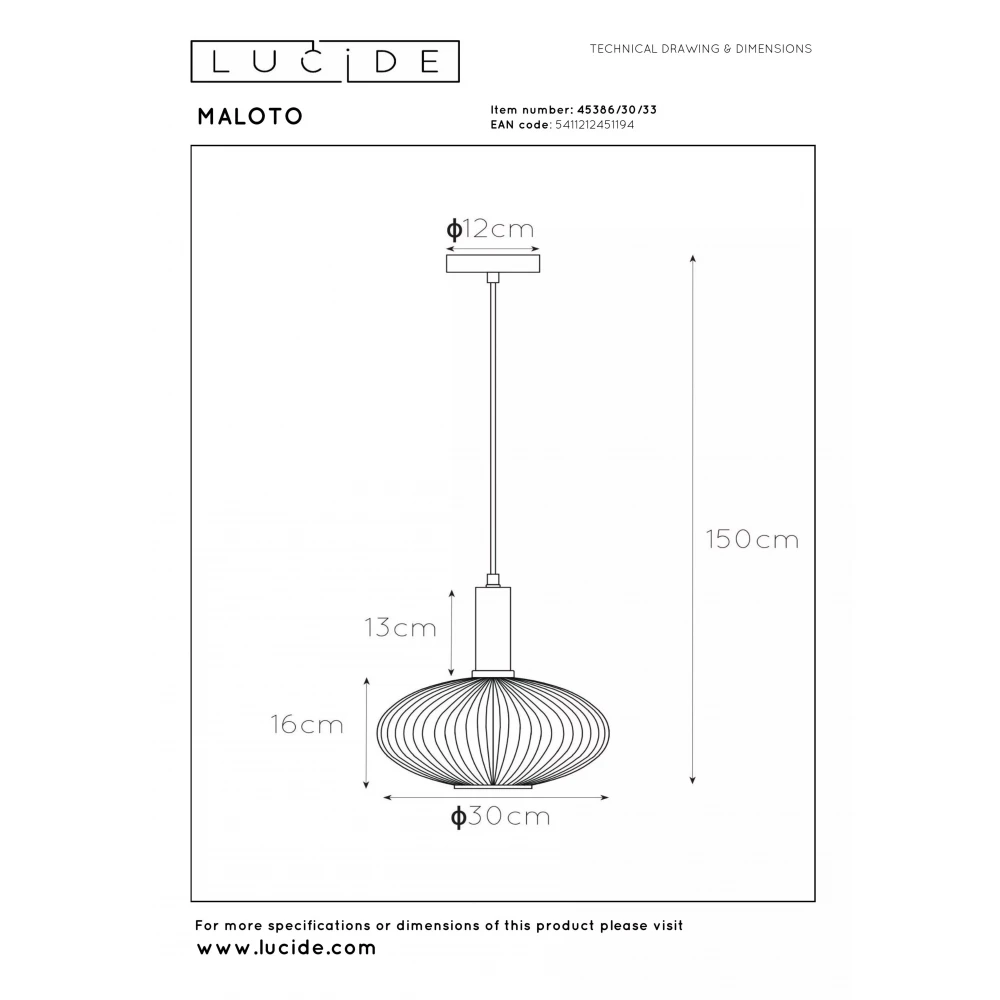 LED Κρεμαστό Φωτιστικό Μονόφωτο Ø30cm 1xE27 Πράσινο MALOTO Lucide