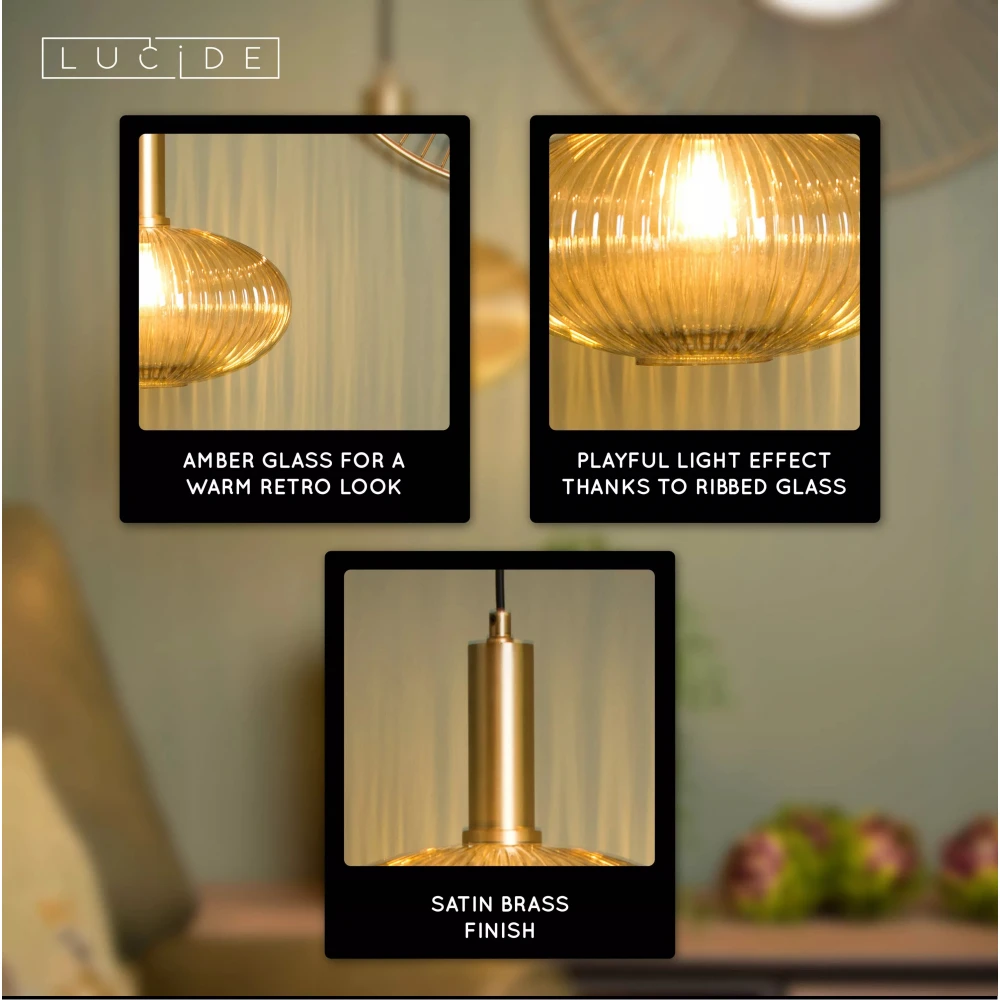 LED Κρεμαστό Φωτιστικό Μονόφωτο Ø30cm 1xE27 Μελί MALOTO Lucide
