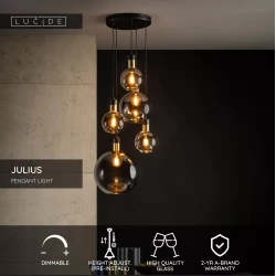 Κρεμαστό φωτιστικό 5xE27 Smoke Γκρι JULIUS Lucide