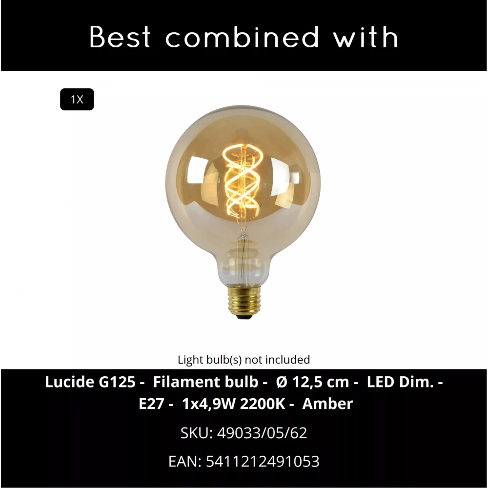 LED Κρεμαστό Φωτιστικό Μονόφωτο Φυμέ Γκρι Ø40cm 1xE27 JULIUS Lucide