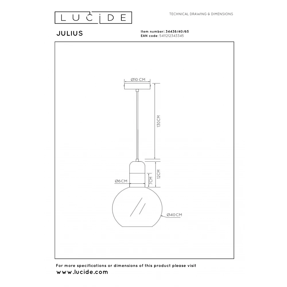 LED Κρεμαστό Φωτιστικό Μονόφωτο Φυμέ Γκρι Ø40cm 1xE27 JULIUS Lucide