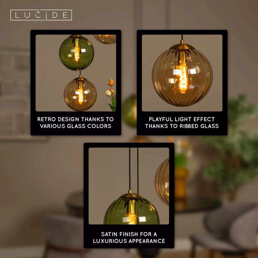Φωτιστικό Οροφής Ø35cm 3xE27 Μελί-Πράσινο MONSARAZ Lucide
