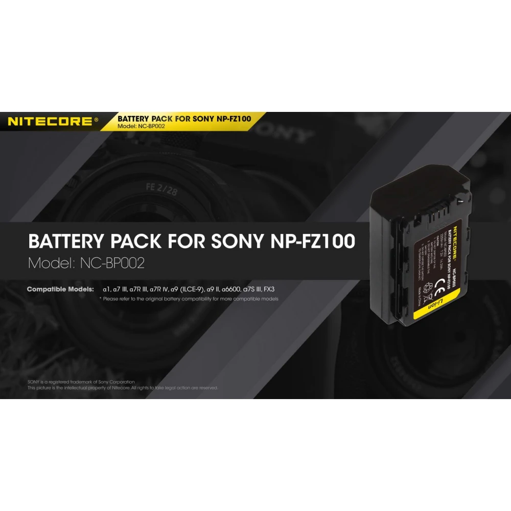 ΜΠΑΤΑΡΙΑ NITECORE for SONY NP-FZ100, 7.2V , 2250mAh, 16.2Wh