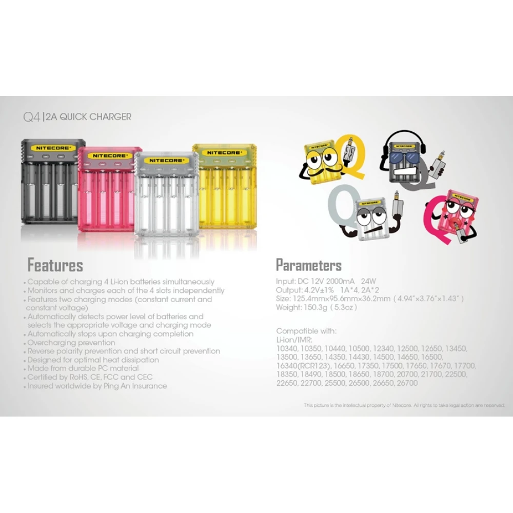 ΦΟΡΤΙΣΤΗΣ NITECORE Q4, Quick charger, 2A,Lemonade