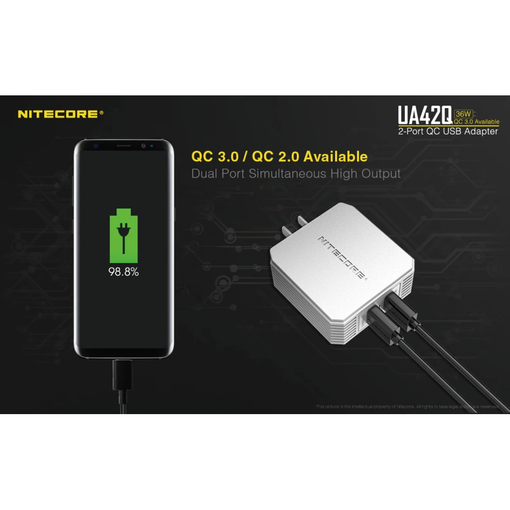 ΤΡΟΦΟΔΟΤΙΚΟ USB, NITECORE UA42Q Quick charge 3.0