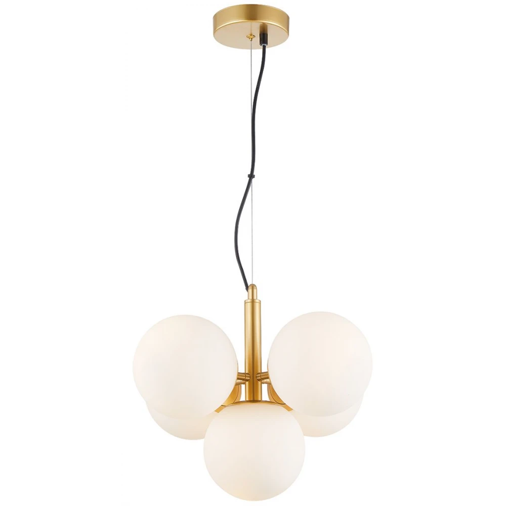 Πολύφωτο Κρεμαστό Φωτιστικό Χρυσό Με Οπάλ Γυαλί 5xE14 Nefeli - Viokef