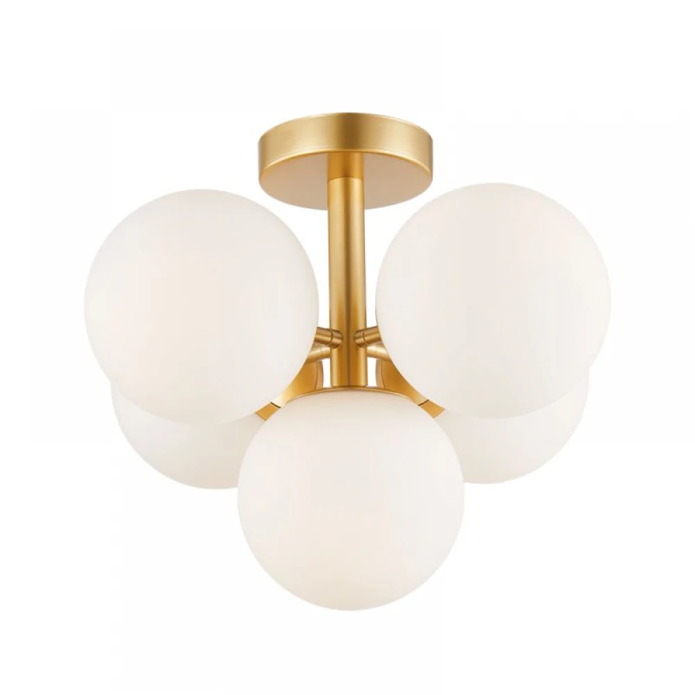 Πολύφωτο Οροφής Χρυσό Με Οπάλ Γυαλί 5xE14 Nefeli - Viokef