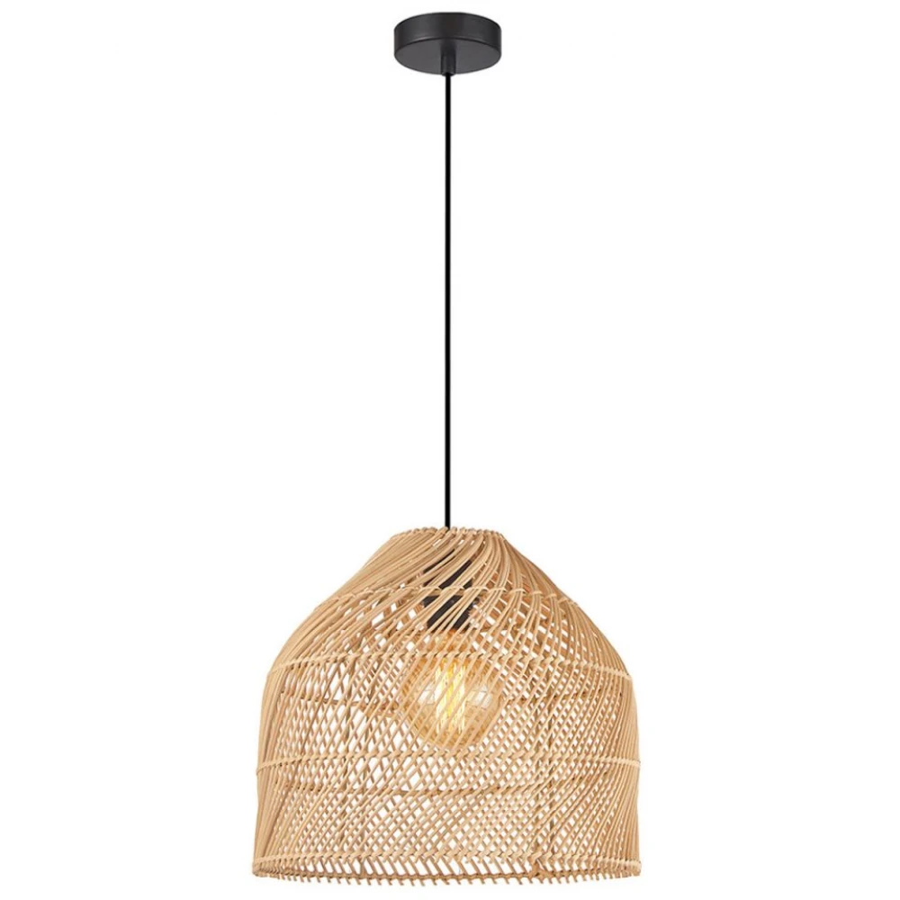 Κρεμαστό Φωτιστικό Μονόφωτο Από Ραττάν Μπεζ 1xE27 Mallonca - Viokef