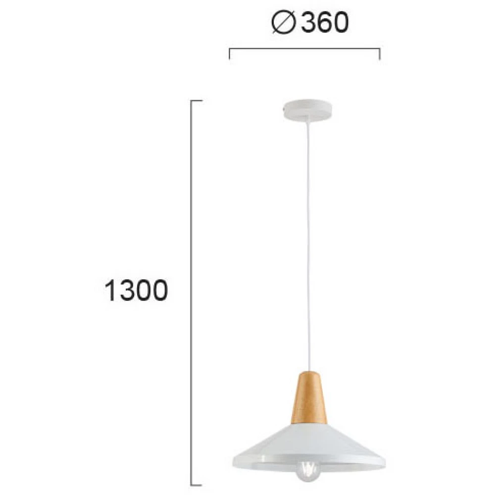 Κρεμαστό Φωτιστικό Μονόφωτο Μεταλλικό Λευκό με Ξύλινη Λεπτομέρεια 1x E27 Tom VIOKEF