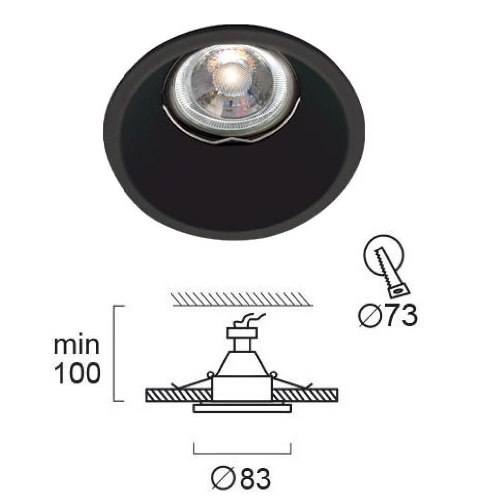 Σποτ Χωνευτό Στρογγυλό Μαύρο 1xGU10 Ø83 Round Rob VIOKEF