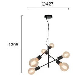 Κρεμαστό Φωτιστικό Πολύφωτο Μεταλλικό Με Γυαλί 6xE27 Freestyle VIOKEF