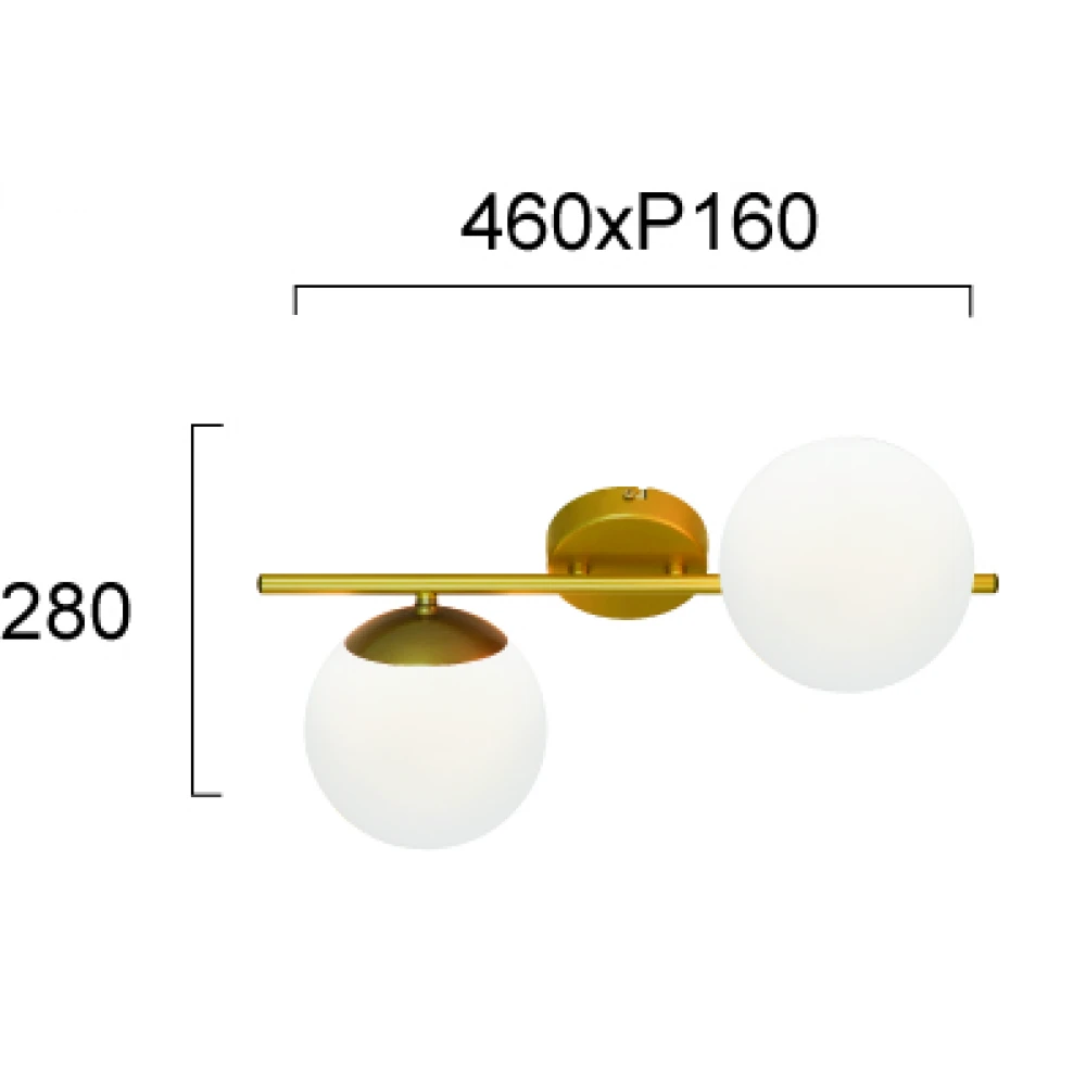 Απλίκα Χρυσή Δίφωτη Με Οπάλ Σατινάτο Γυαλί 2x E27 FLORIS - Viokef