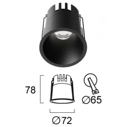 Σποτ Χωνευτό Μαύρο D:72 with CCT switch Triac Dim Dylan VIOKEF