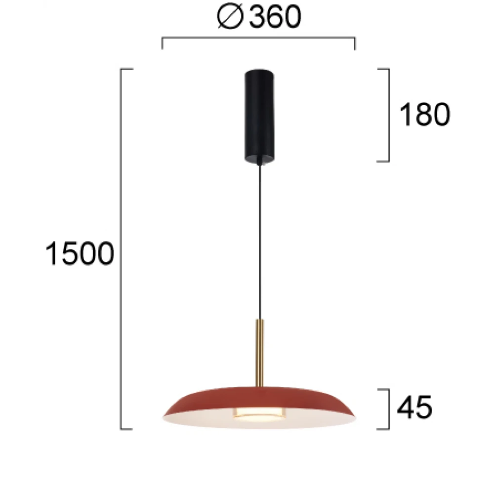 Κρεμαστό Φωτιστικό Μονόφωτο Κόκκινο Nudo 11W 3000K / 4000K / 6000K Με CCT switch - VIOKEF