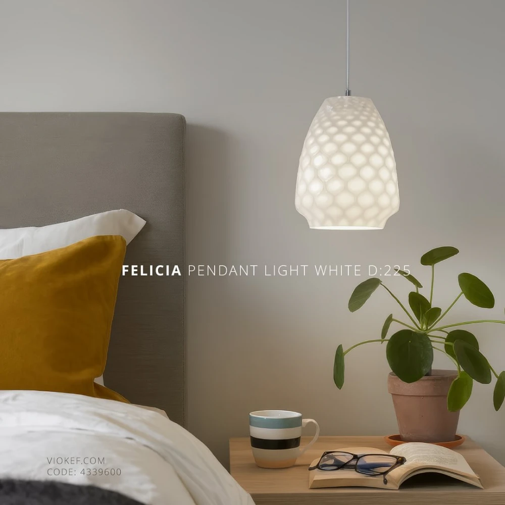 LED Κρεμαστό Φωτιστικό Μονόφωτο Λευκό D:225 Felicia - Viokef